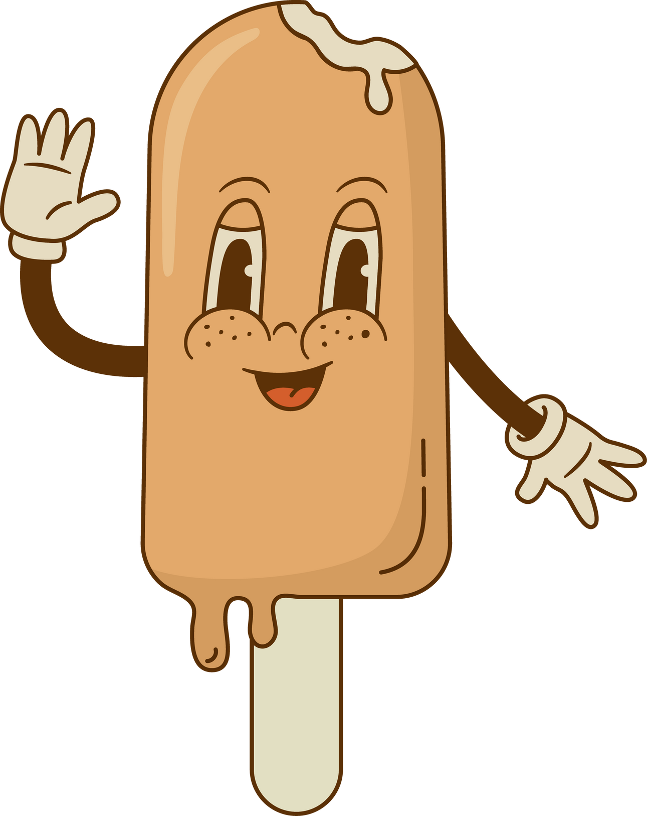 Retro cartoon funny ice cream character mascot